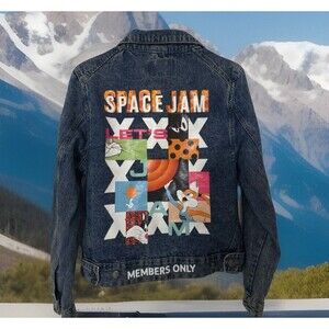 Y2k Collection Members Only Space Jam Looney Tunes Cartoon Blue Denim Jacket-L